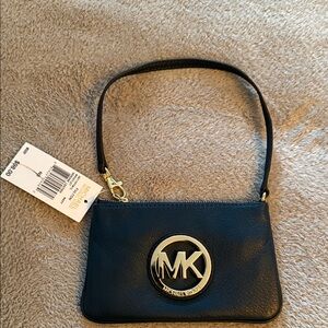 Michael Kors Navy Blue Wristlet with Gold Accents